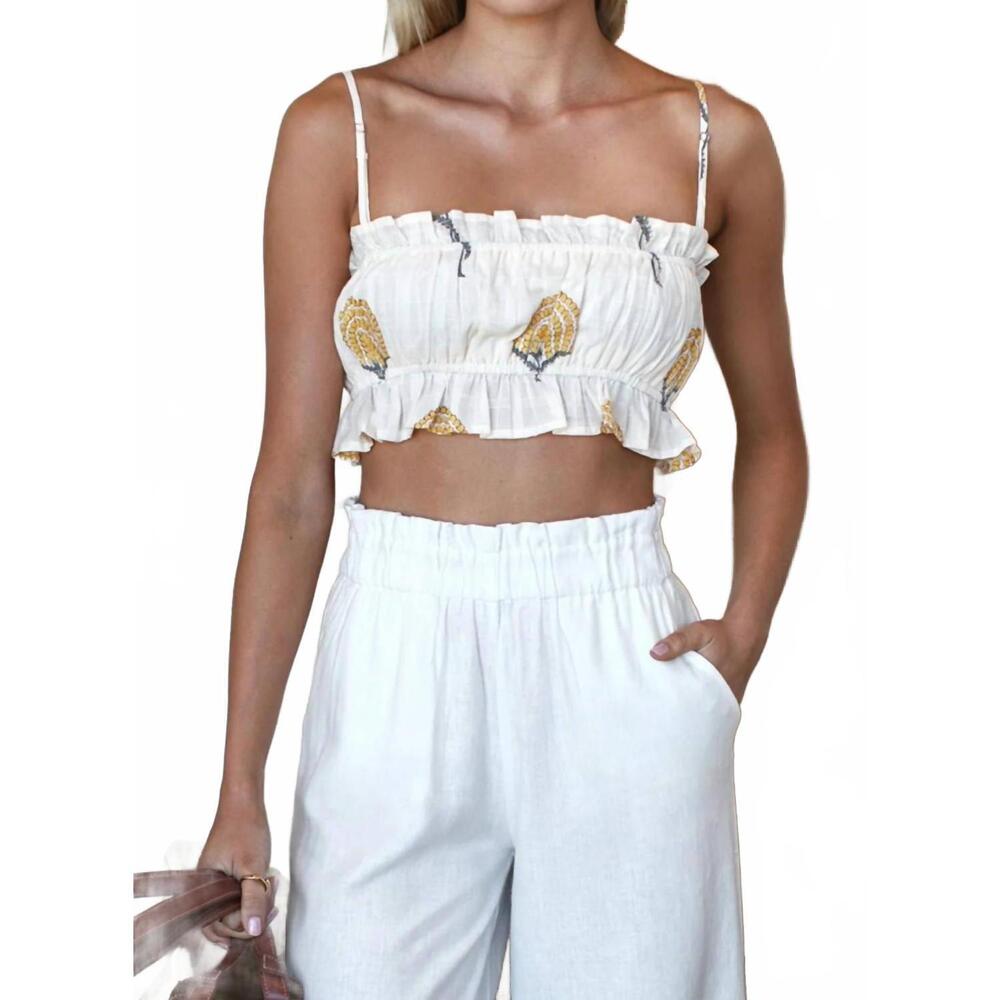NEW EMERSON FRY vacation top in fan flowers marigold